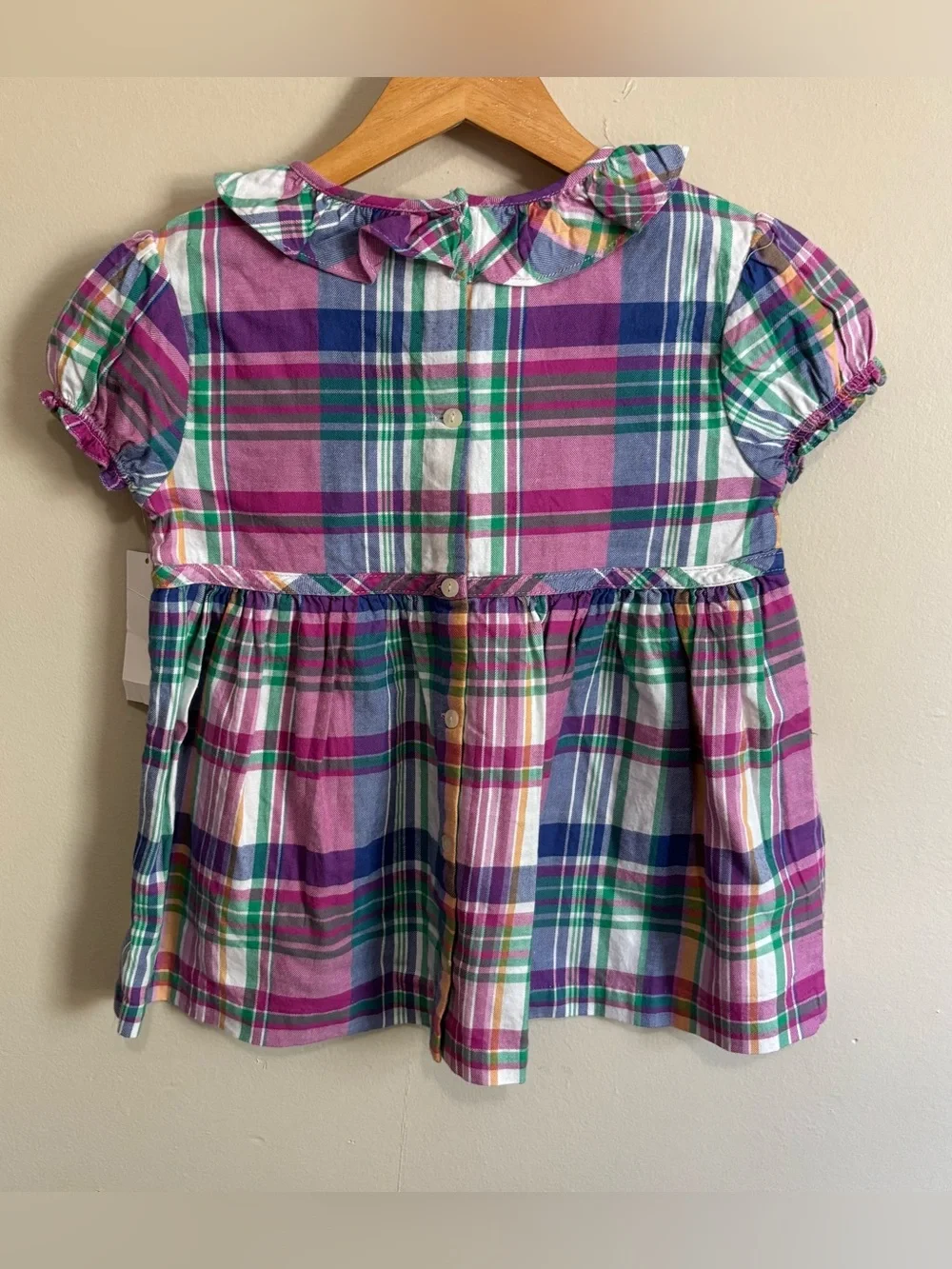Ralph Lauren Girls 6X Plaid Shirtdress Pink Green Bow Collar NWT